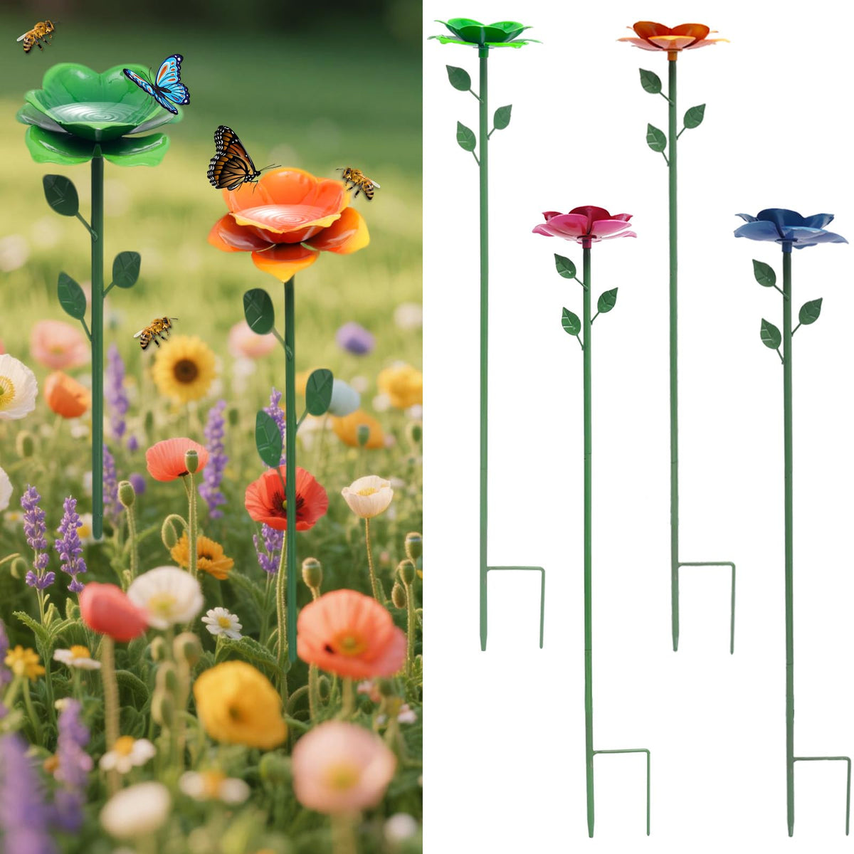 xxououg bee watering station with flower design attracts pollinators and supports garden health.