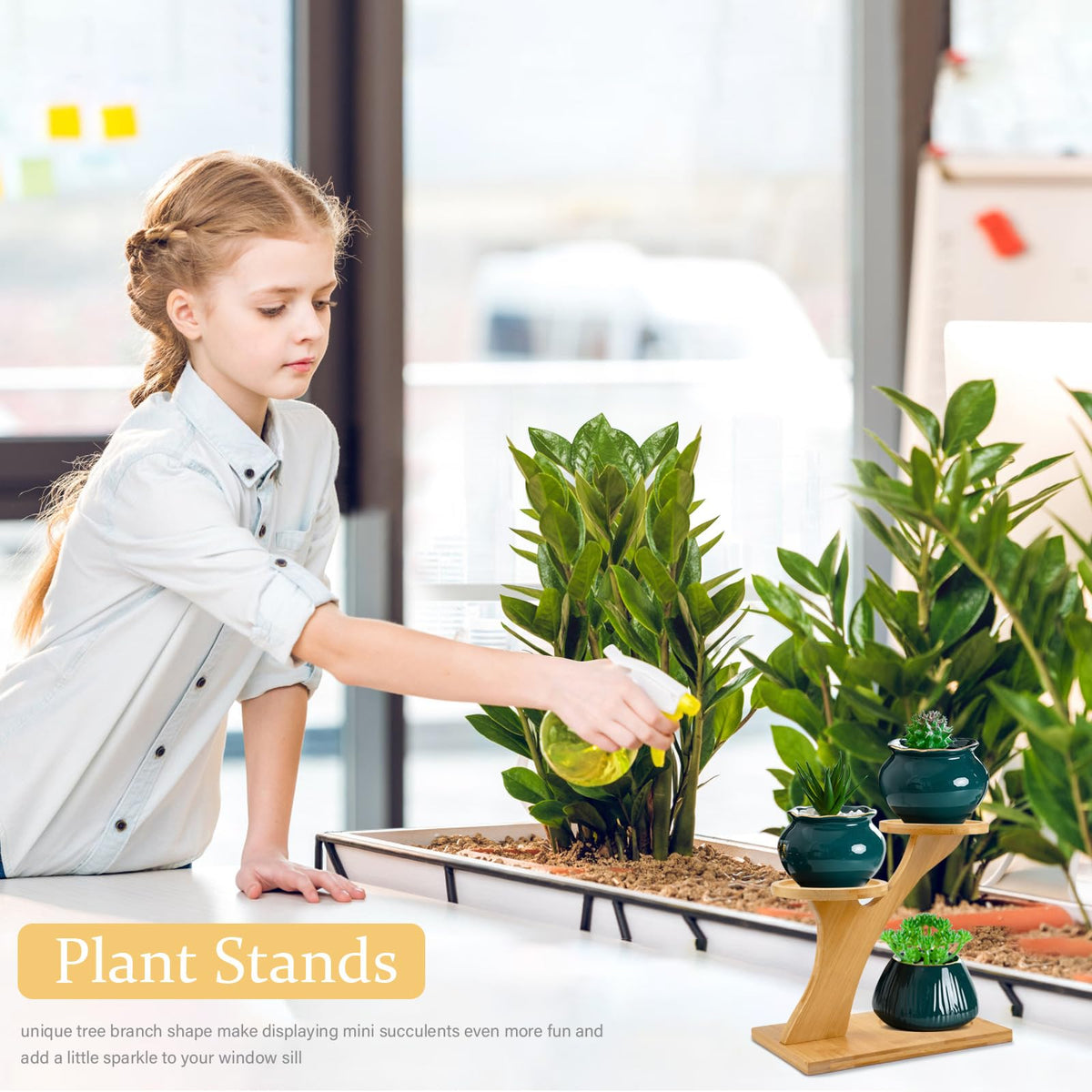 XXXFLOWER office decor with natural bamboo finish
