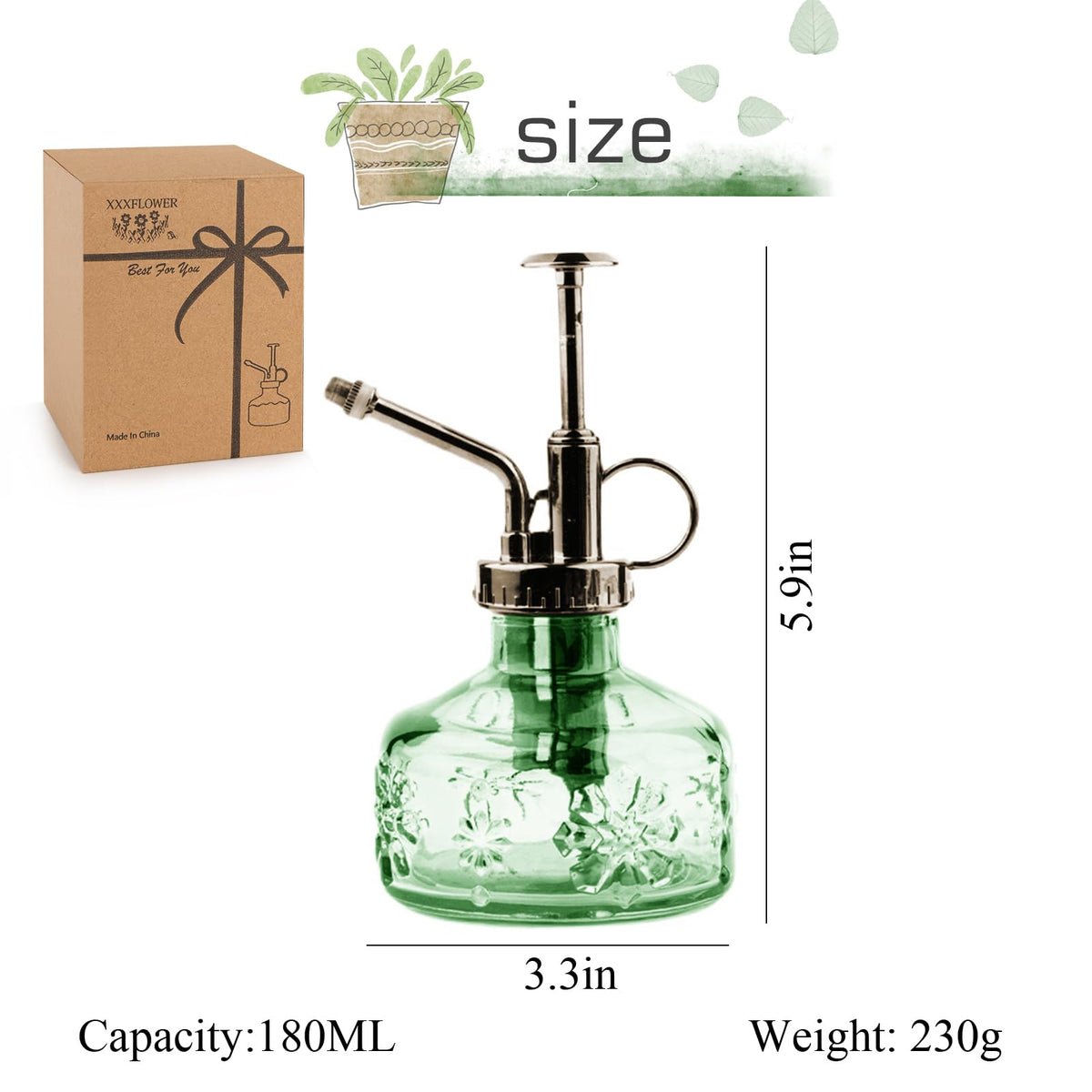 XXXFLOWER glass plant mister nozzle with adjustable spray for herbs and succulents