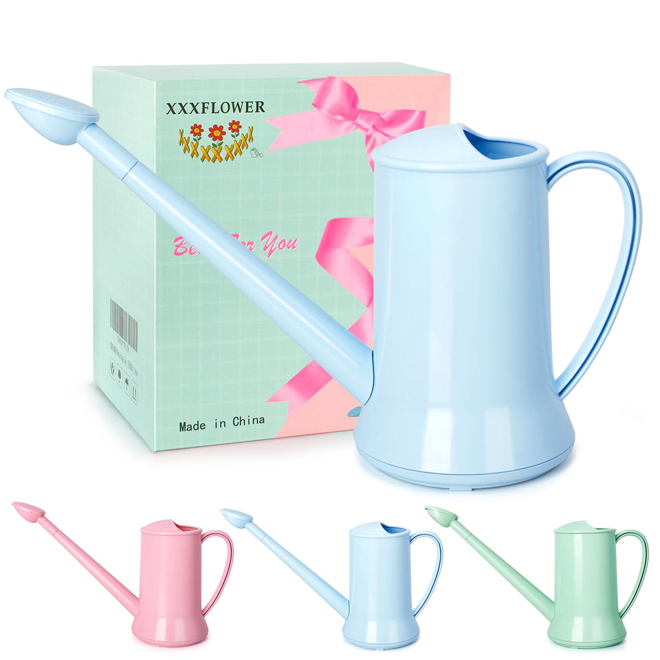 XXXFLOWER half-gallon blue watering can shown in full view for compact indoor plant care
