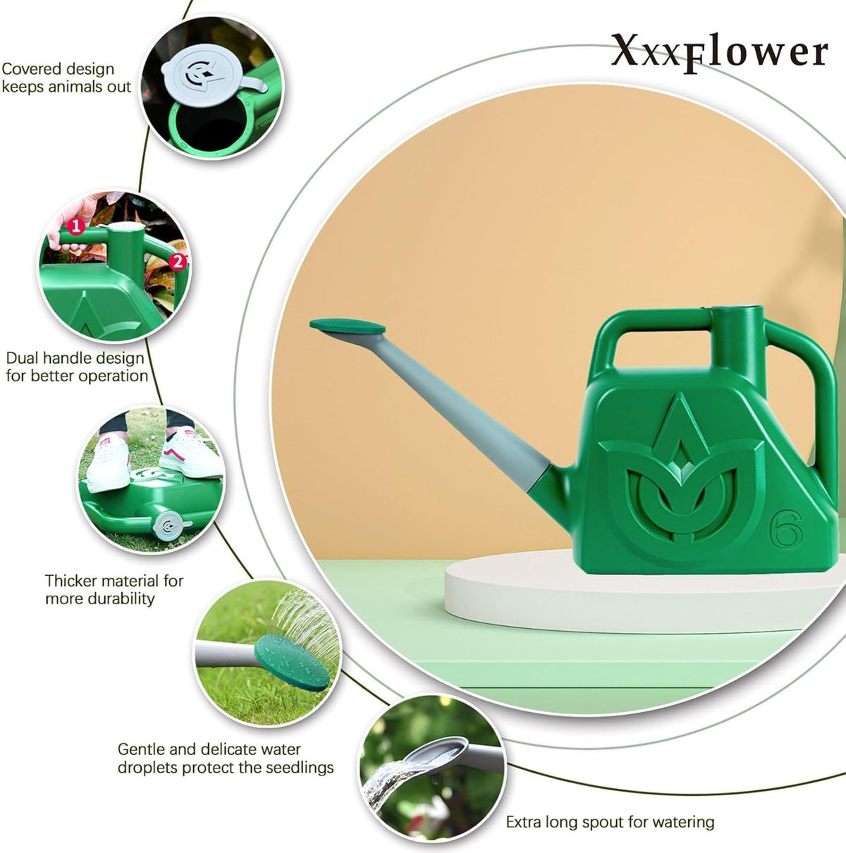 XXXFLOWER long-spout design helps reach distant plants without splashing.