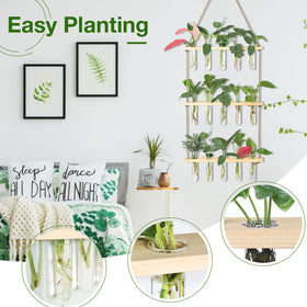 XXXFLOWER three-tier wooden stand maximizes space while displaying multiple plants.