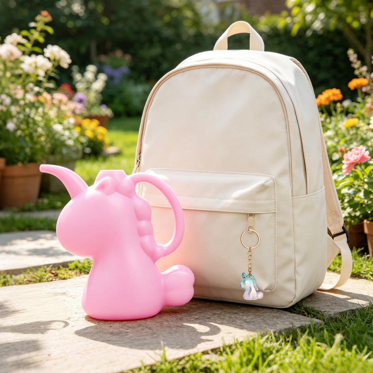 XXXFLOWER Unicorns pink garden scene with kids watering plants
