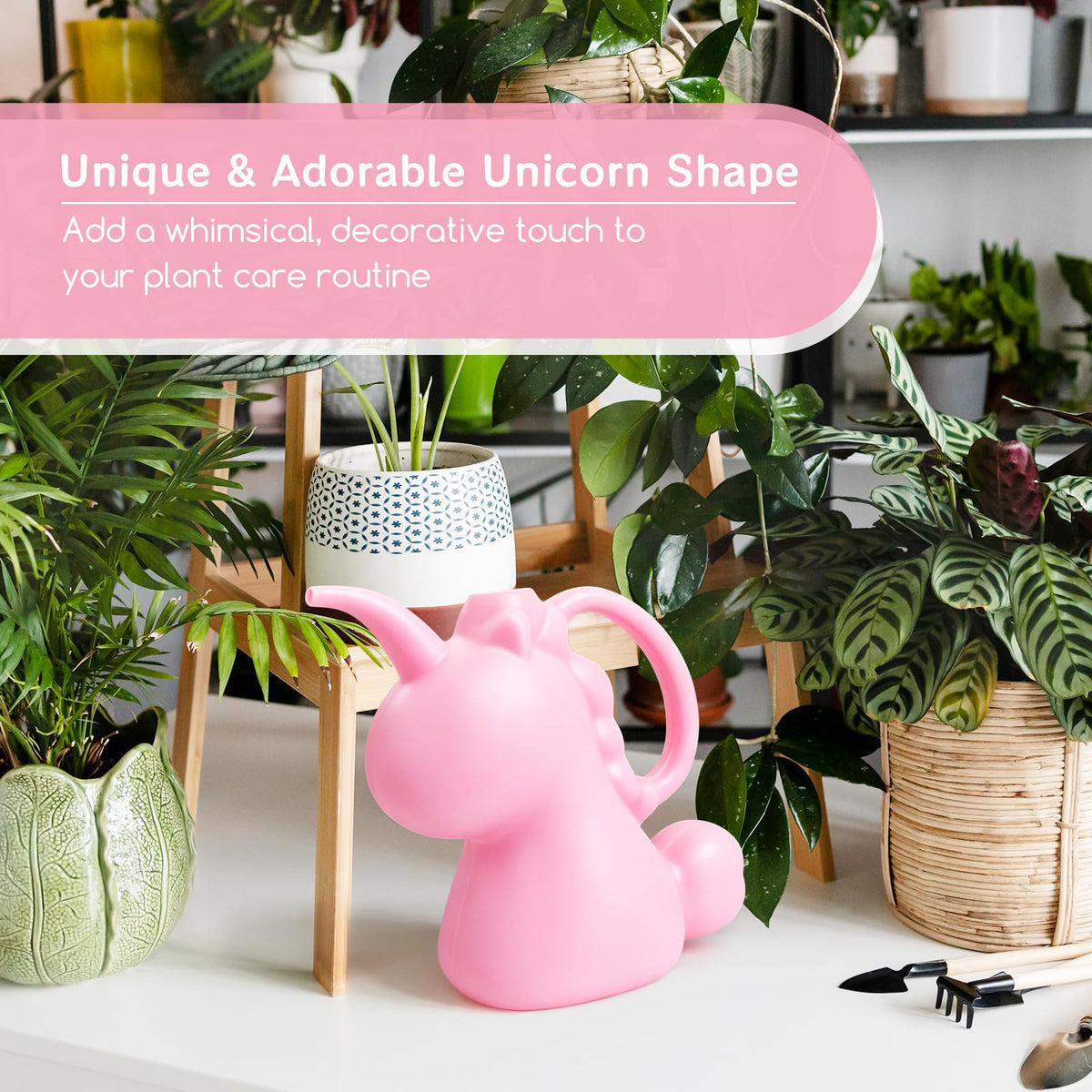 XXXFLOWER Unicorns pink on windowsill with small plants