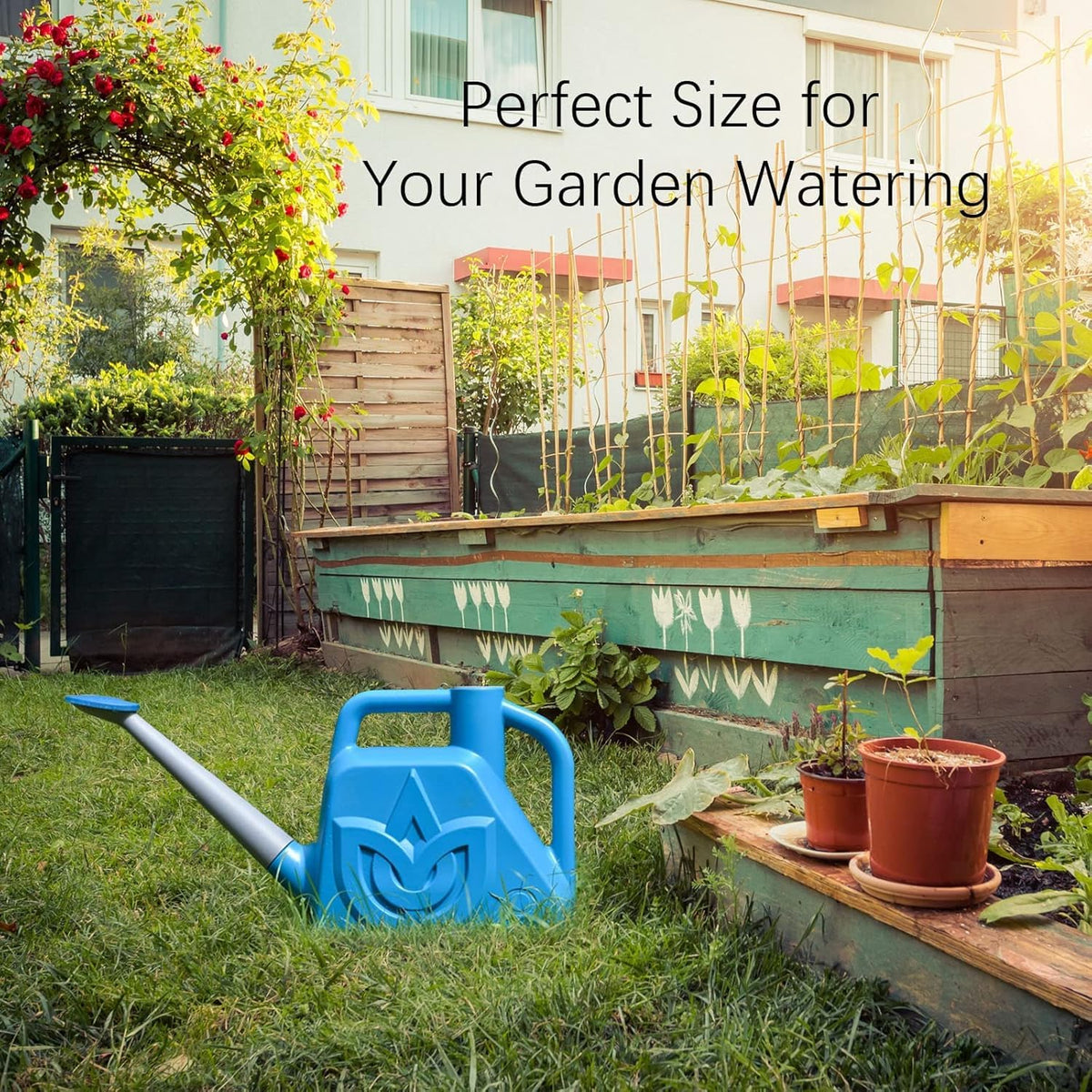 XXXFLOWER blue long 16.1-inch spout reaches distant plants without splashing.
