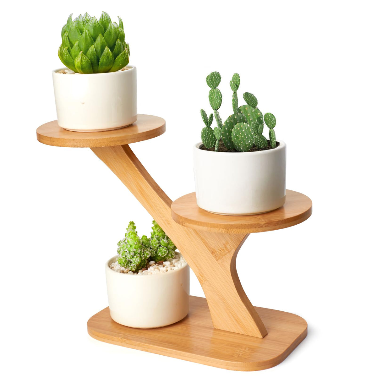 XXXFLOWER wood plant stand with three tiers for compact desktop display