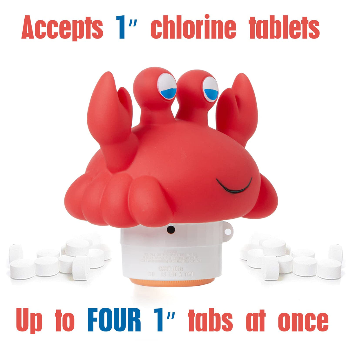 XY-WQ crab chlorine floater side view highlighting crab design and dispersion control