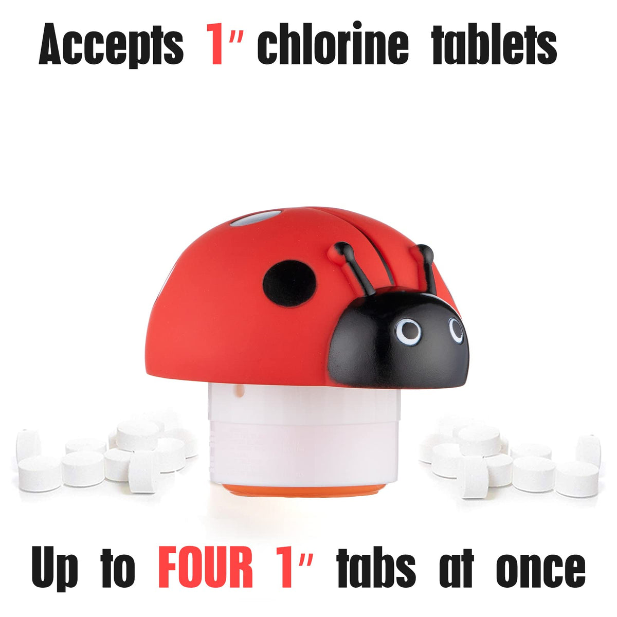 XY-WQ Ladybug floater in use on pool surface releasing tablets