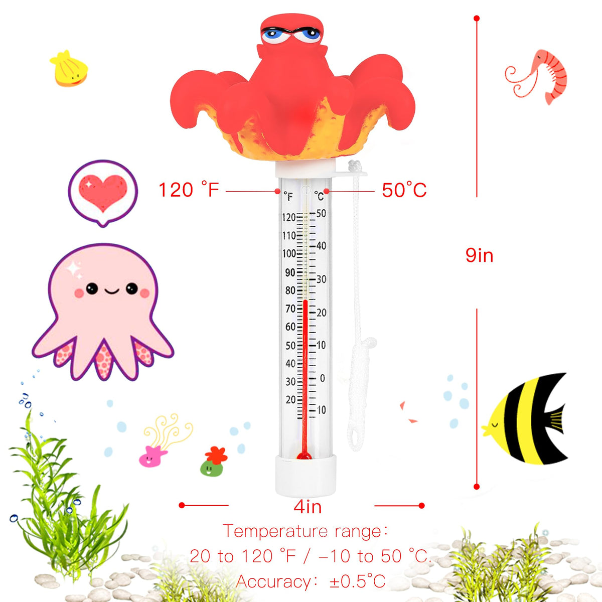 XY-WQ Octopus thermometer near hot tub supports comfortable soaks.