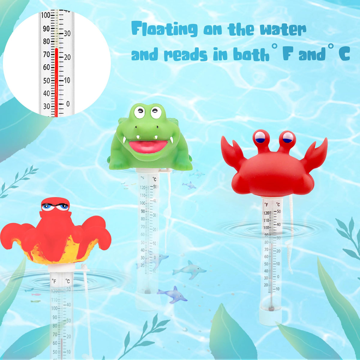 XY-WQ Octopus thermometer in action beside poolside setup.