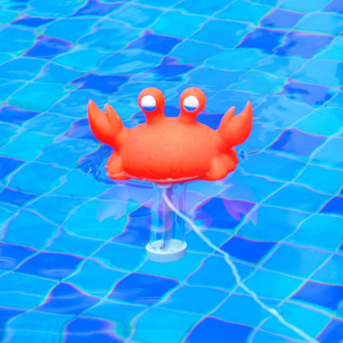 XY-WQ rope-tethered pool thermometer secured near the water edge.