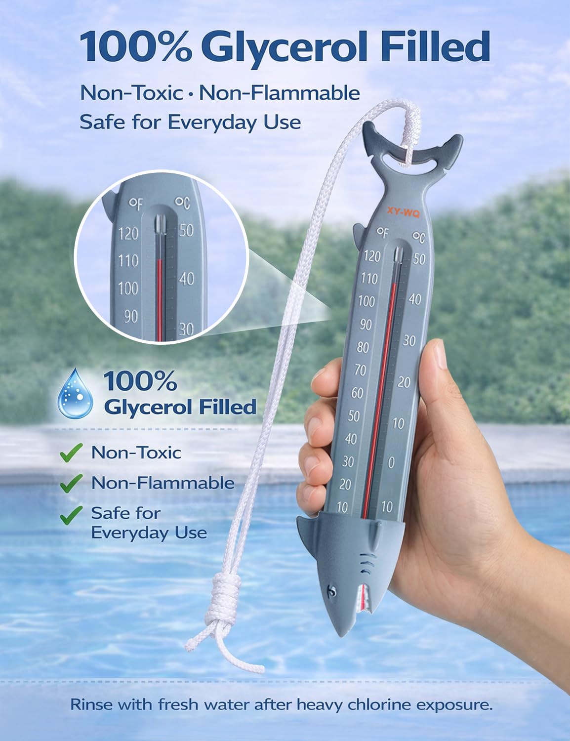 XY-WQ tether secures thermometer to ladder to prevent drifting.