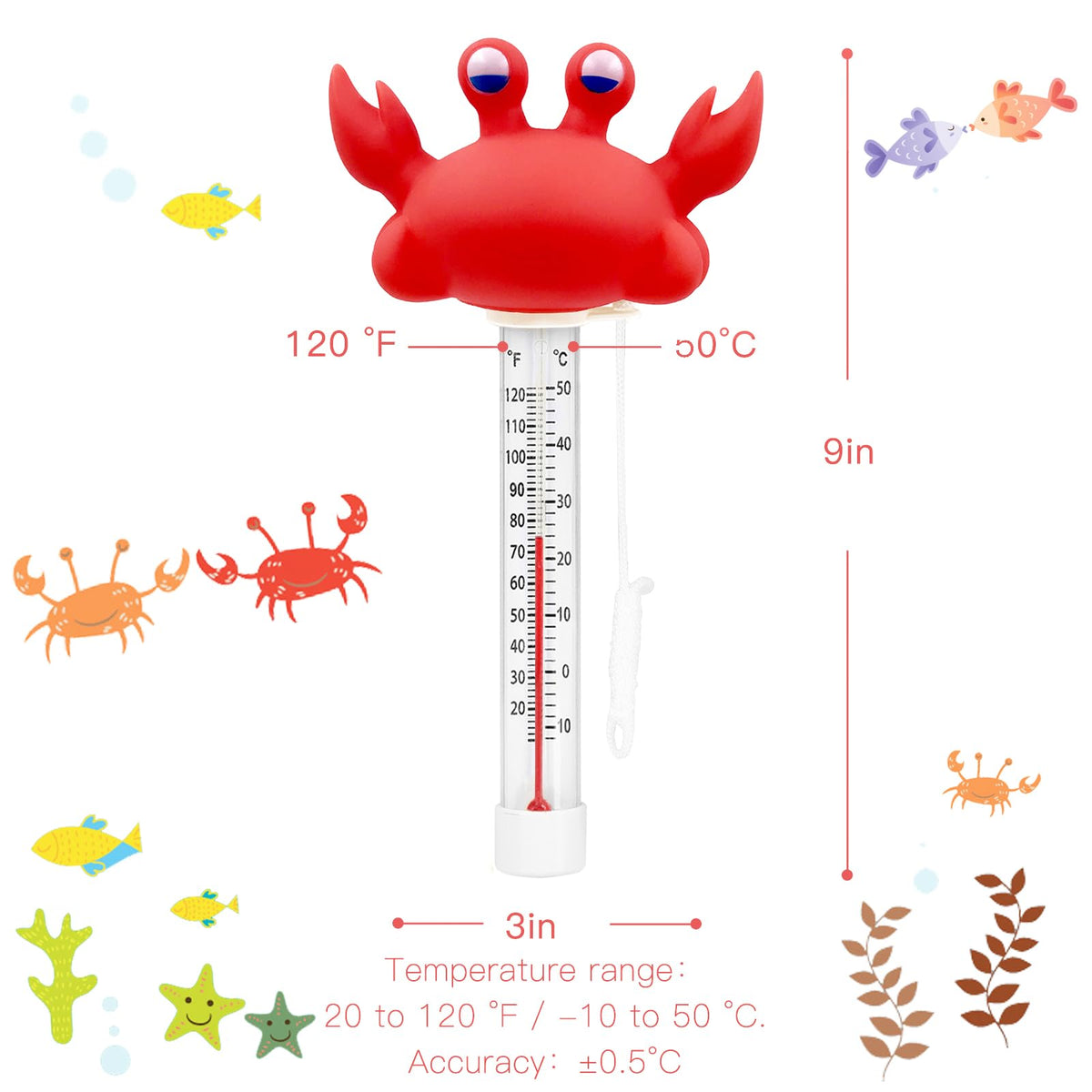 XY-WQ thermometer showing a wide range from 20 to 120 °F at a glance.