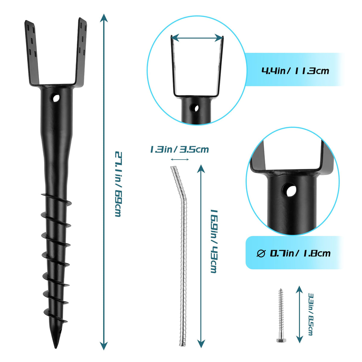 XYADX ground screw anchor with black powder coating for durability
