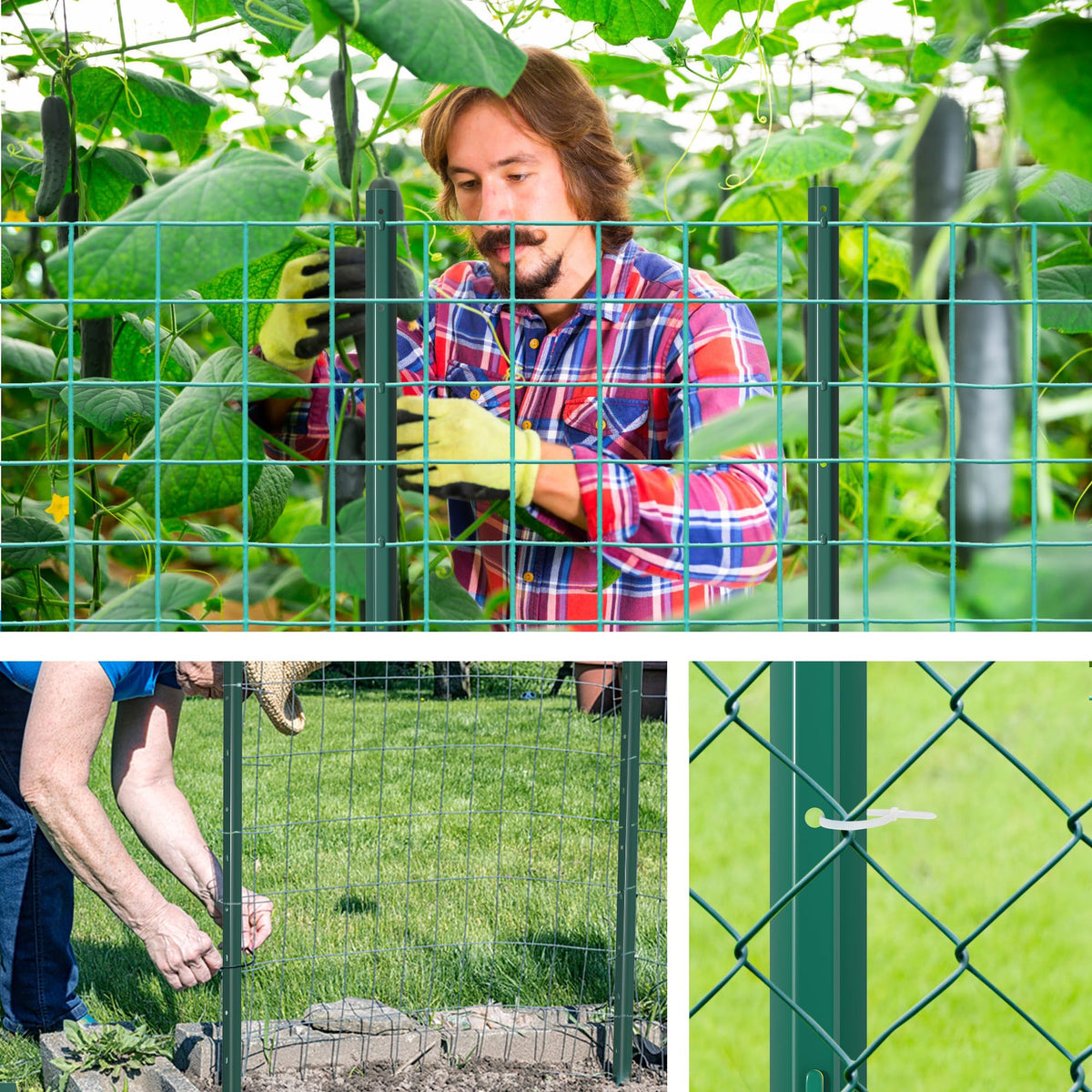 XYADX green garden post used to secure fencing around plants and animals