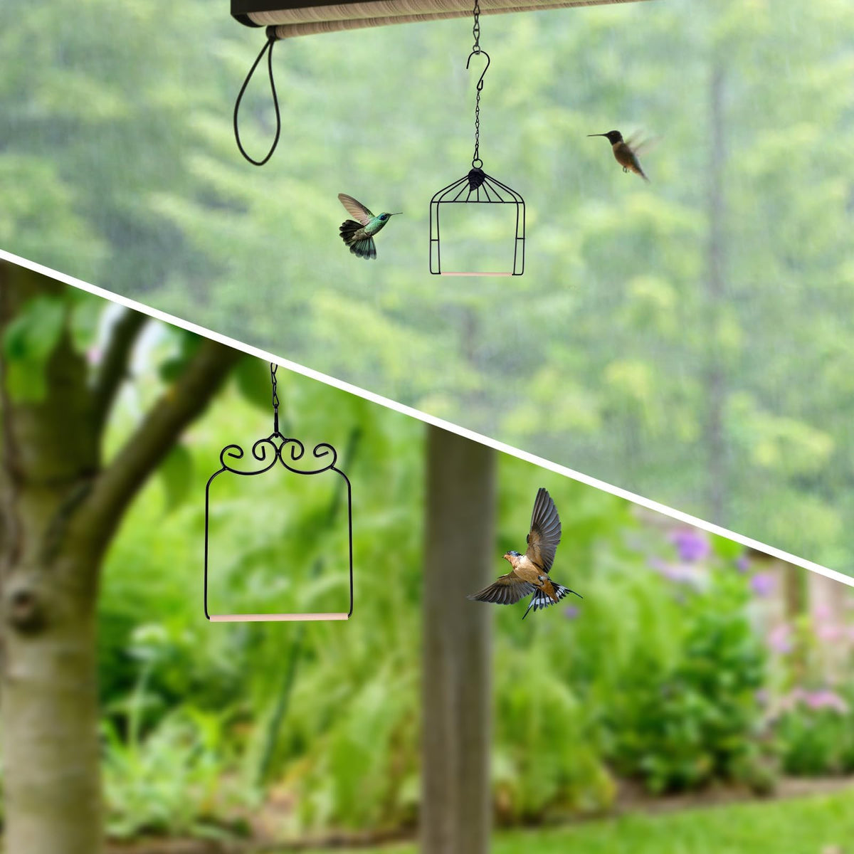 XYADX black bird perch with wooden partition complements outdoor spaces.
