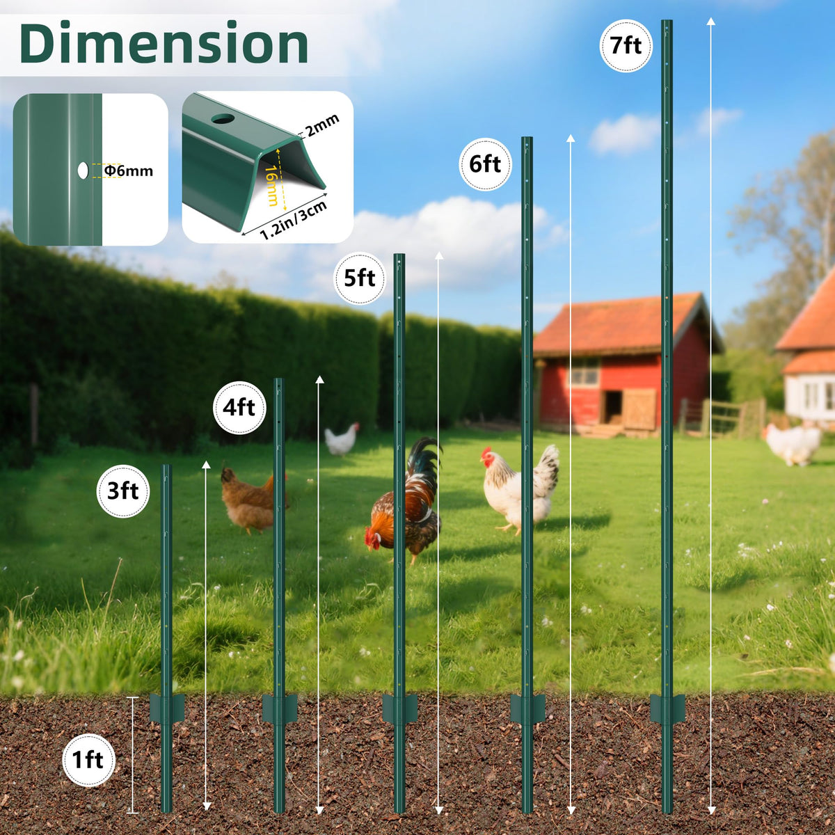 XYADX heavy-duty garden post with tabs ready for wire and signs