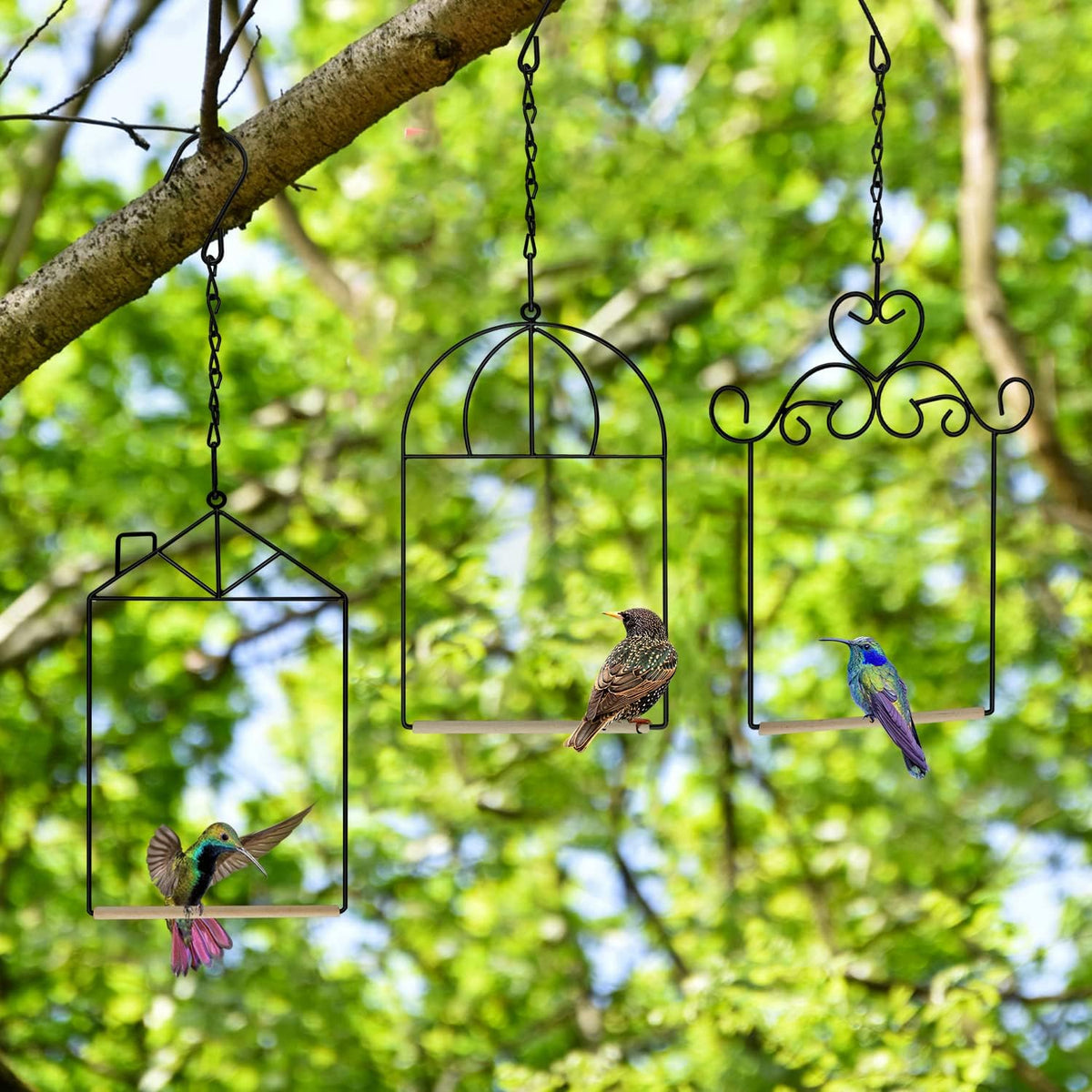 XYADX hummingbird swing closeup highlights durable metal frame and smooth wood
