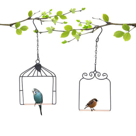 XYADX hummingbird swing with wooden dowel in black metal frame for outdoor decor.