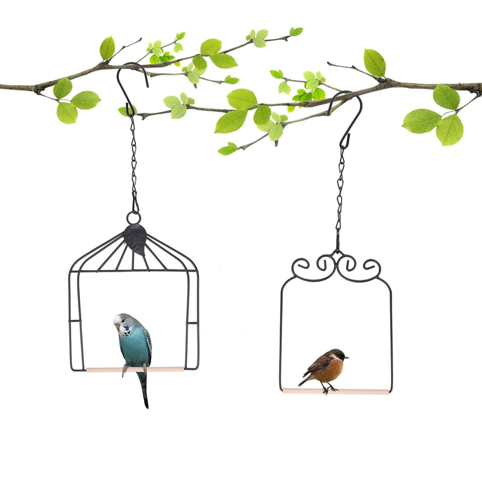 XYADX hummingbird swing with wooden dowel in black metal frame for outdoor decor.