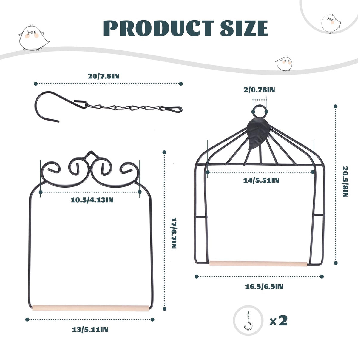 XYADX metal-frame hummingbird swing shows two swings connected by sturdy chains.