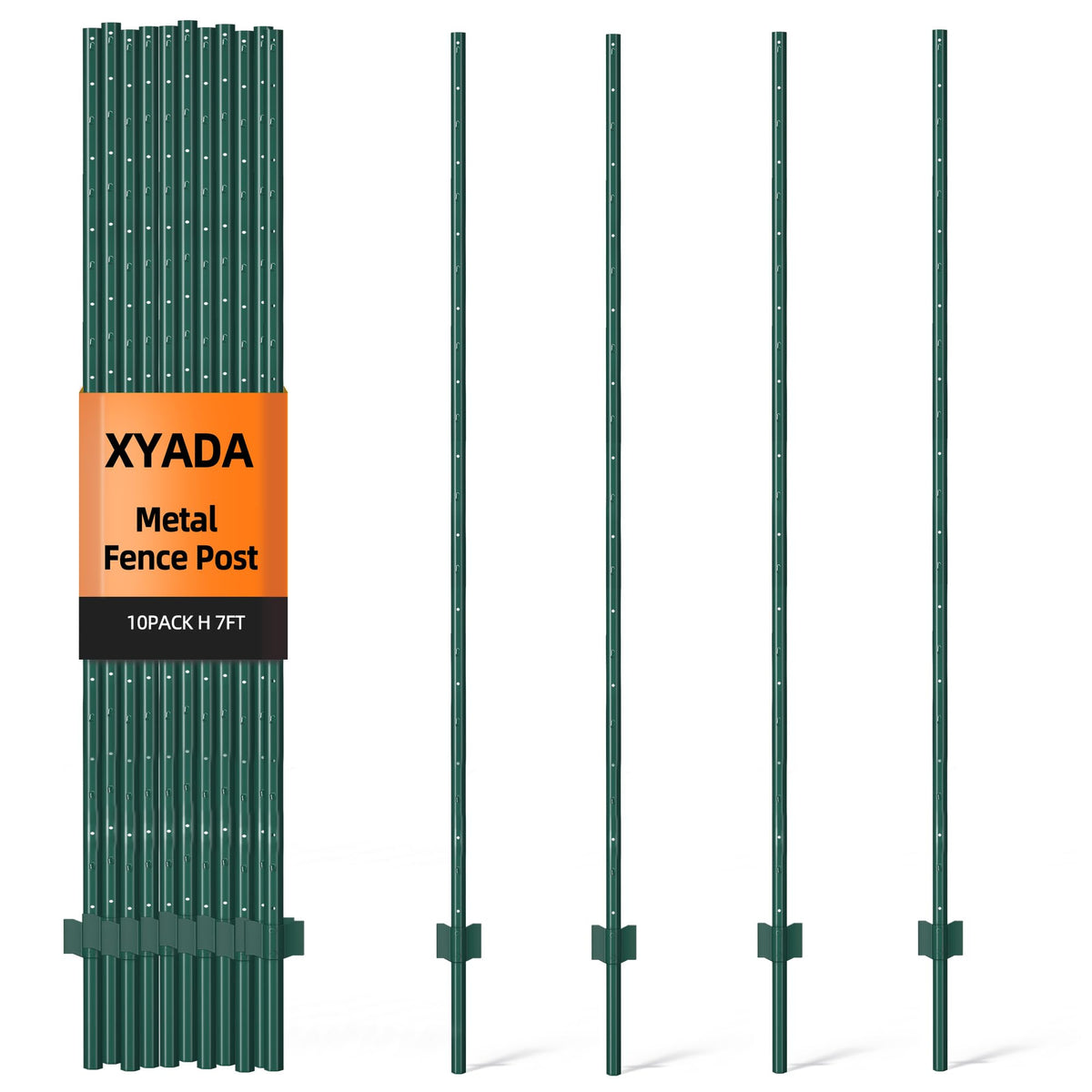 XYADX metal fence post 7ft in green provides durable garden fencing support