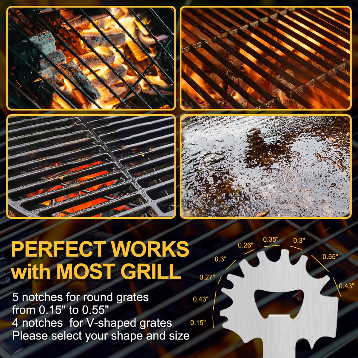 XYK 11-groove design fits most grill grates for versatile cleaning.
