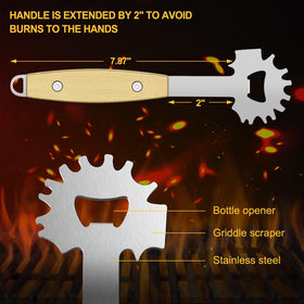 XYK scraper includes a straight blade opening and a bottle opener.