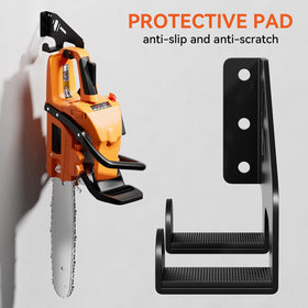XZHXFX heavy-duty chainsaw holder installed in garage saves space and reduces clutter