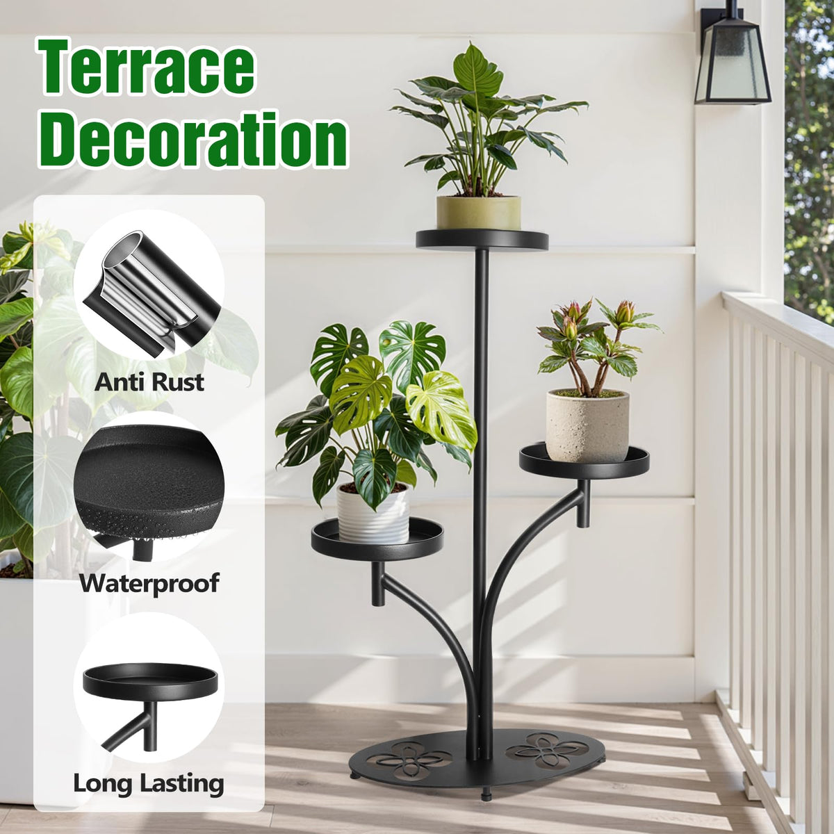 XZHXZH tall metal frame enables layered plant shelving in living spaces
