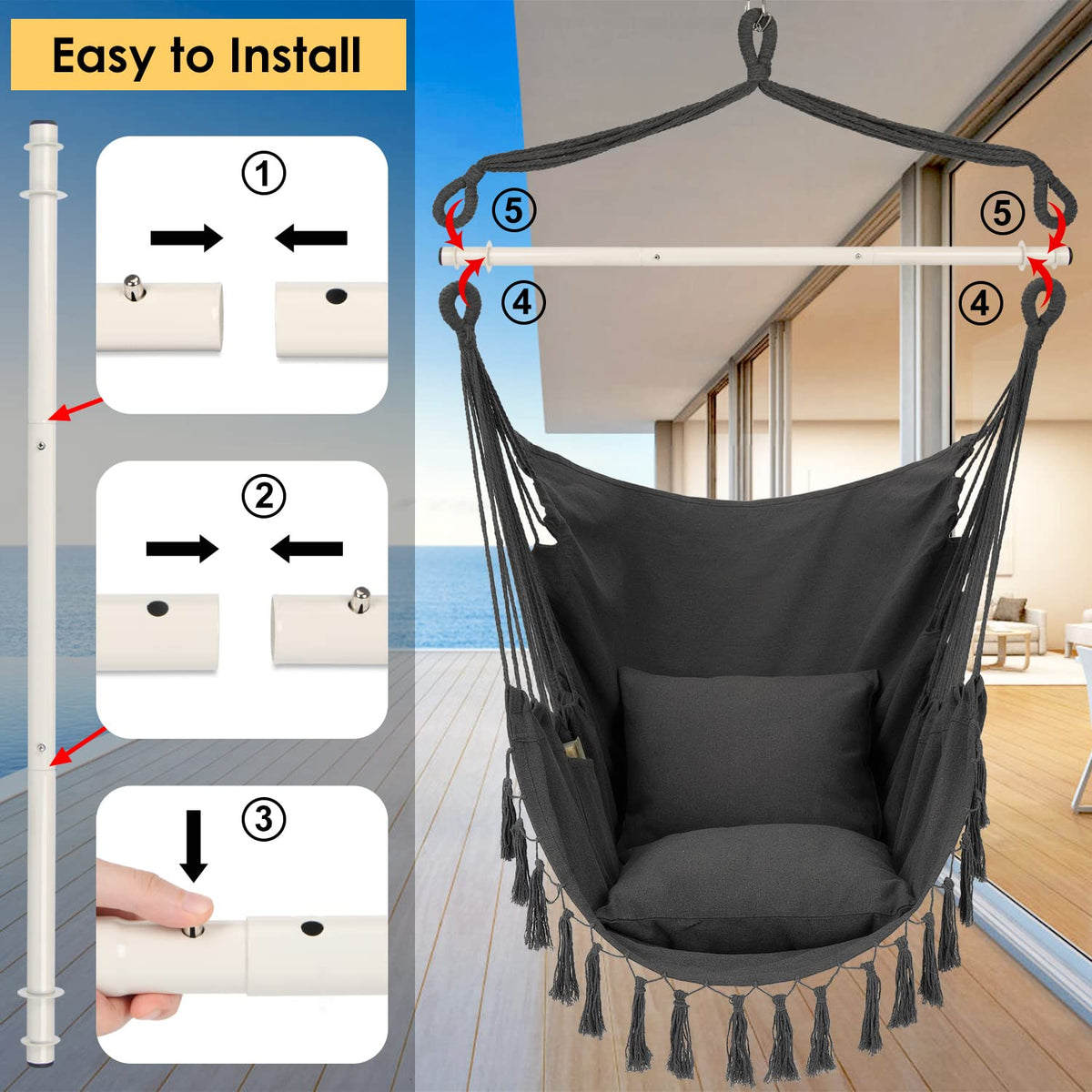 Y- STOP hammock chair hanging setup with chain and hardware