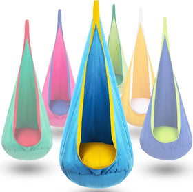 Y-STOP kids pod swing seat, blue-yellow, cozy indoor and outdoor play