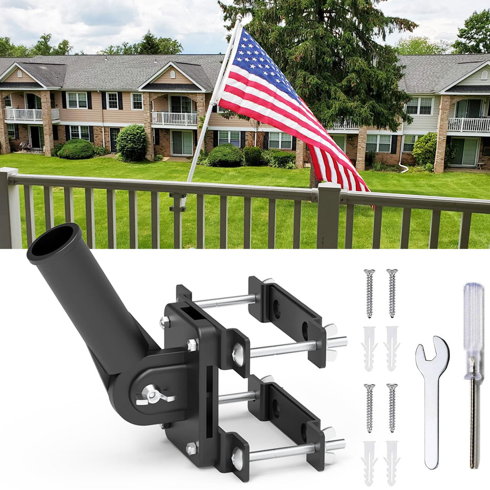 YAARHEJ no-drill flag pole holder mounted on railing for quick setup