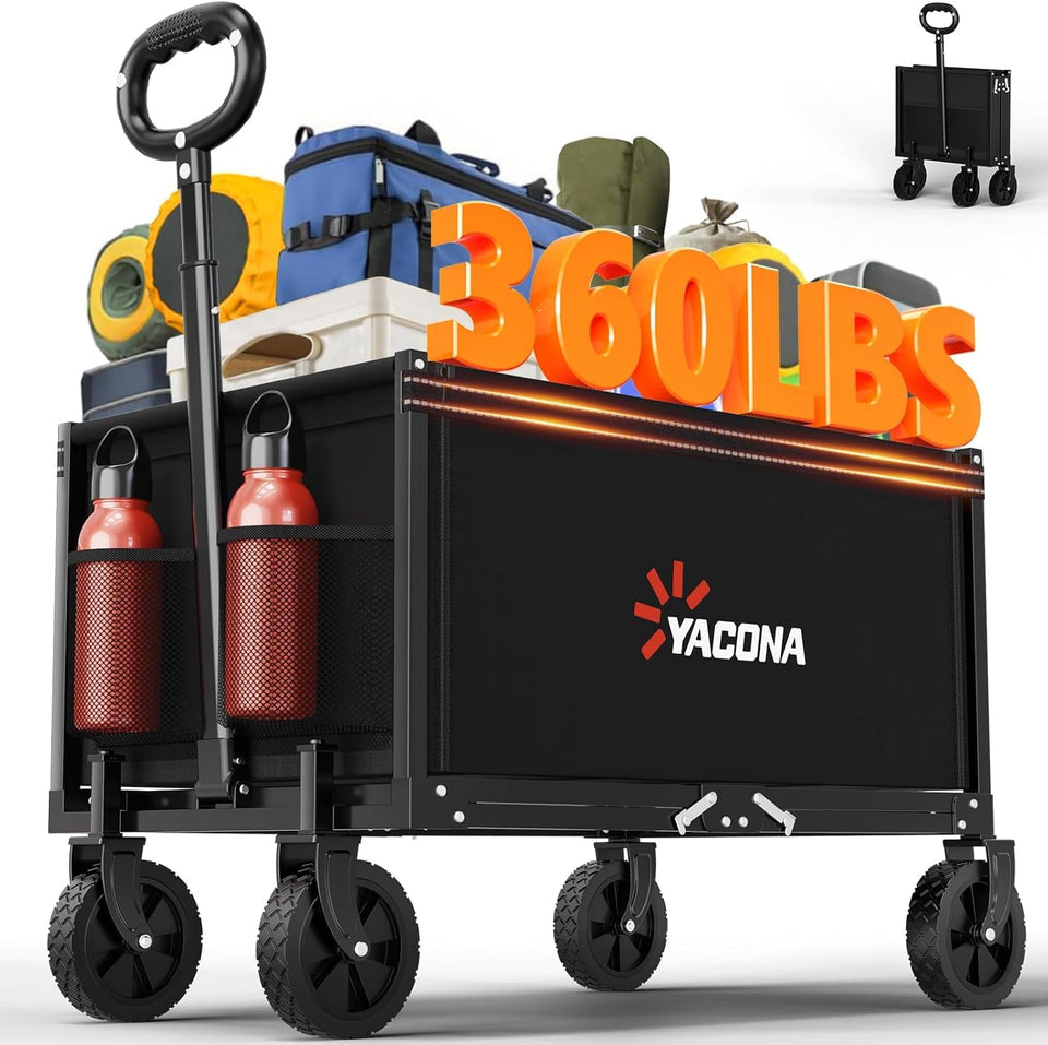 YACONA 3-in-1 wagon front view shows compact foldable design for easy transport
