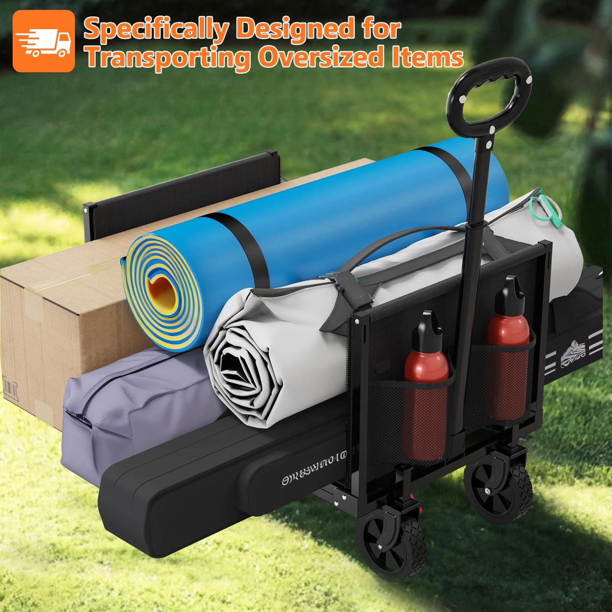 YACONA 3-in-1 wagon side view highlights sturdy frame and smooth wheels for heavy loads