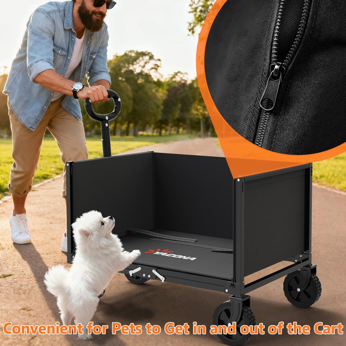 YACONA 3-in-1 wagon folded compact form demonstrates storage ease in tight spaces
