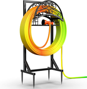 YACONA heavy-duty hose holder base provides stable storage for long hoses in any yard.