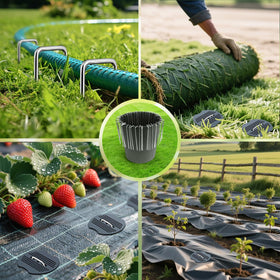 YACOO weed fabric staking setup offering stable garden anchoring.