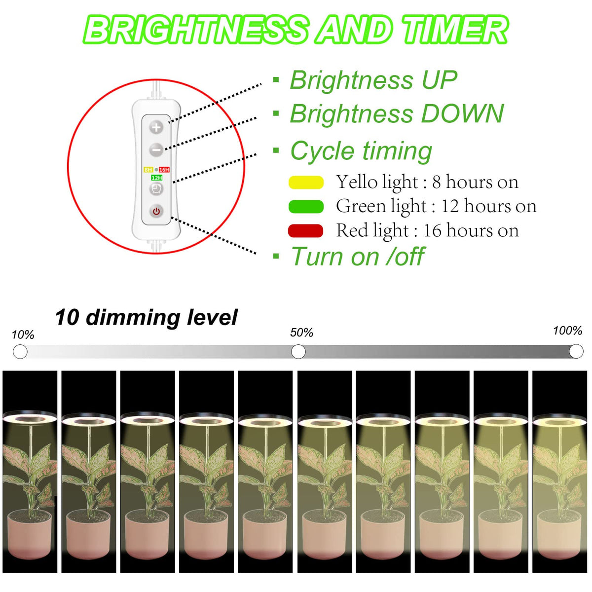 Yadoker grow light with built-in timer for effortless daily lighting