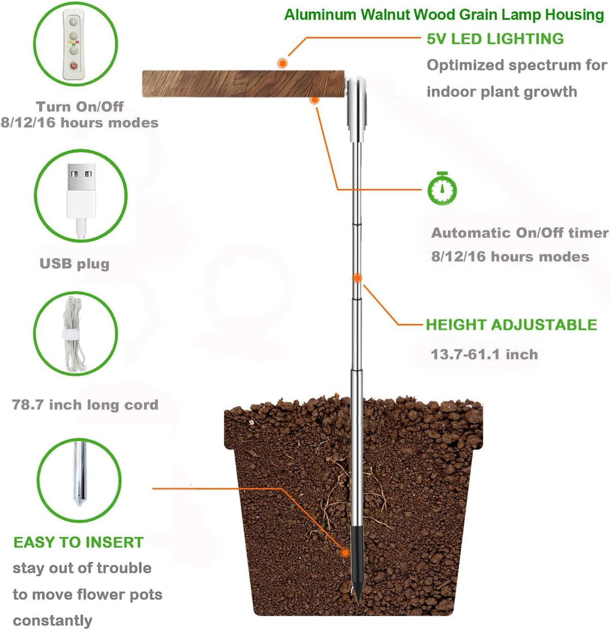 Yadoker grow light height adjustable up to 61 inches for tall indoor plants