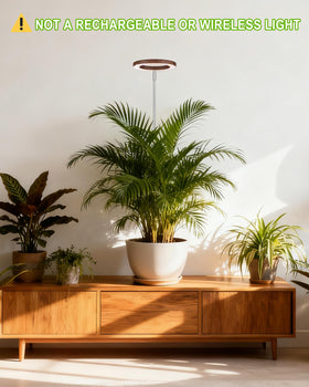 Yadoker grow light with wood grain finish blends into decor and supports plant growth