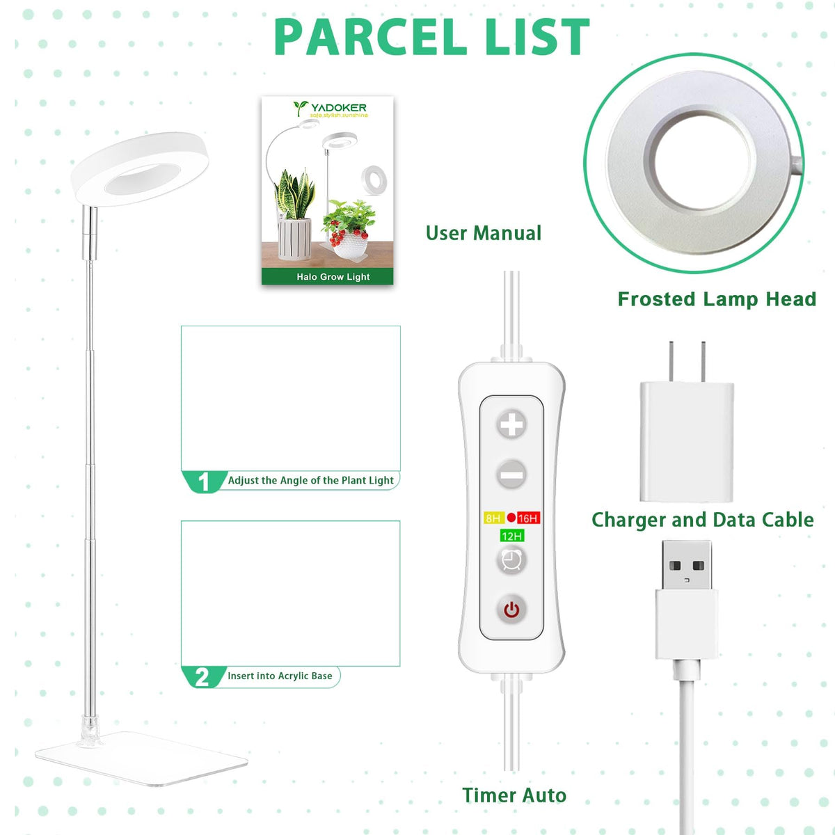 Yadoker Halo Grow Light compact stick-in design fits pots.