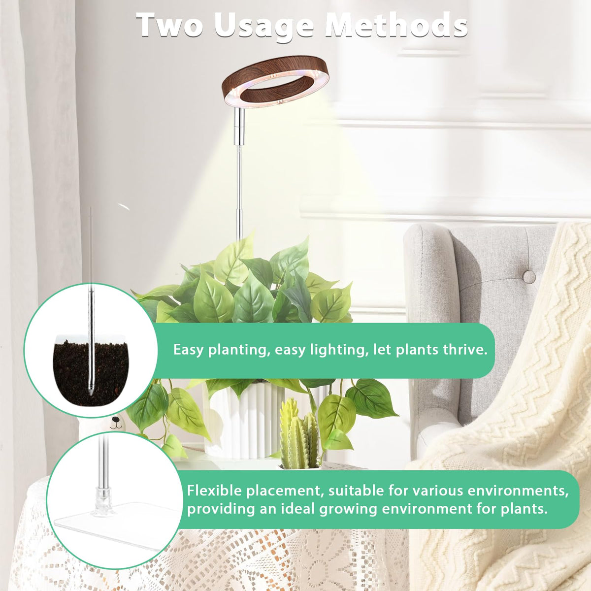 Yadoker height-adjustable pole allows precise light positioning for clustered pots