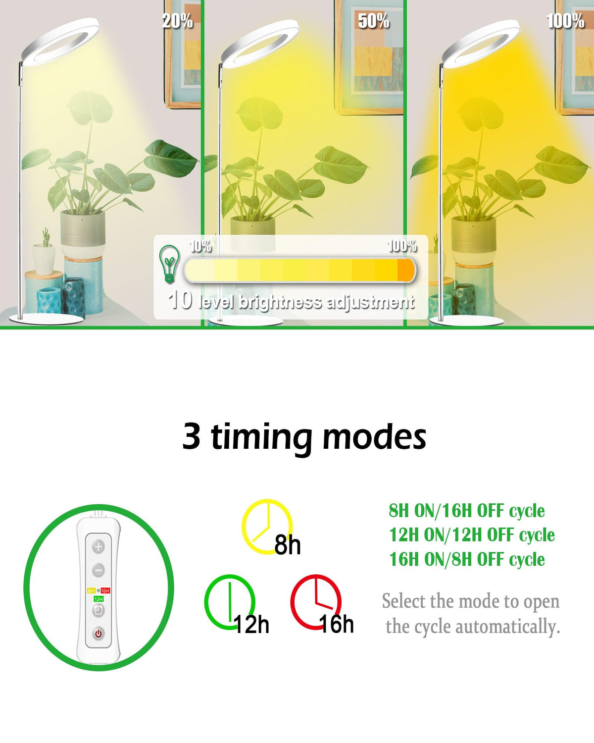 Yadoker height-adjustable pole allows setting light height for various plants.