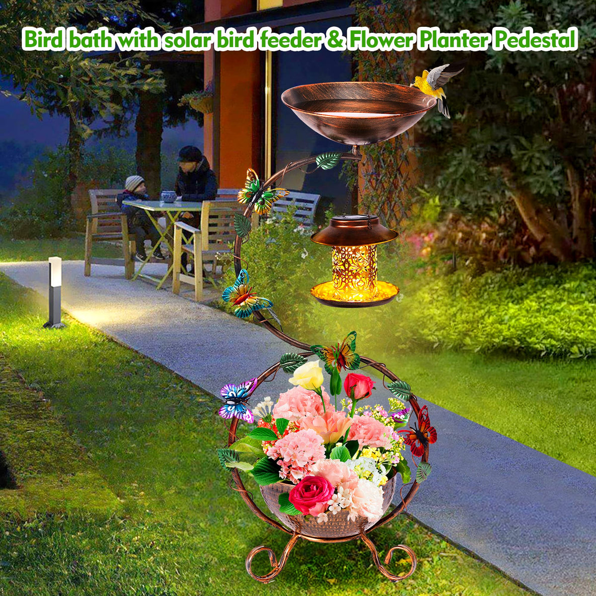 YADOOLIFE 37-8-inch birdbath front view highlighting durable outdoor use.