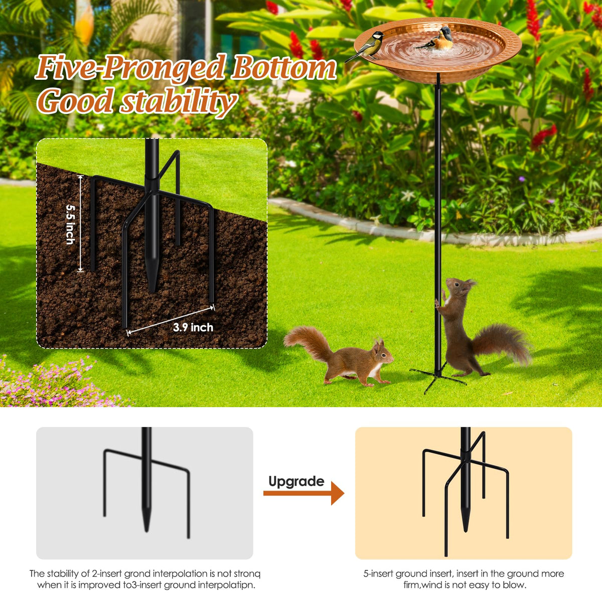 YADOOLIFE bird bath bowl with stake for easy secure installation.