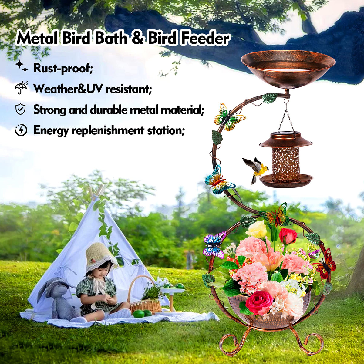 YADOOLIFE birdbath with flower pot base adds decorative planter space.