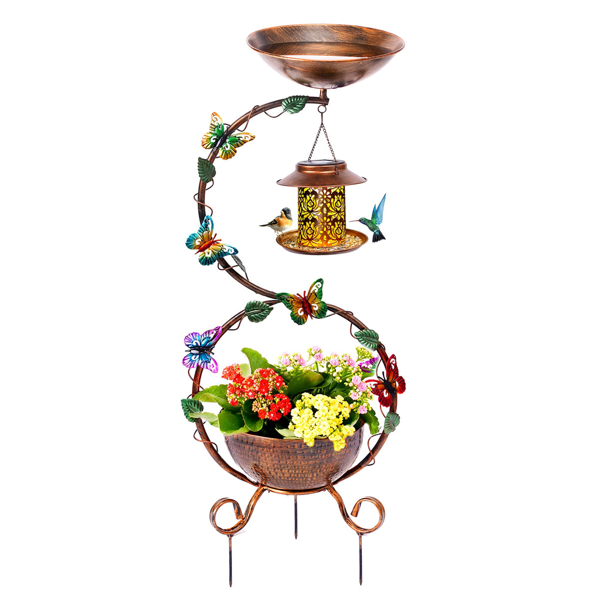 YADOOLIFE birdbath with solar feeder—top view showing integrated garden charm.