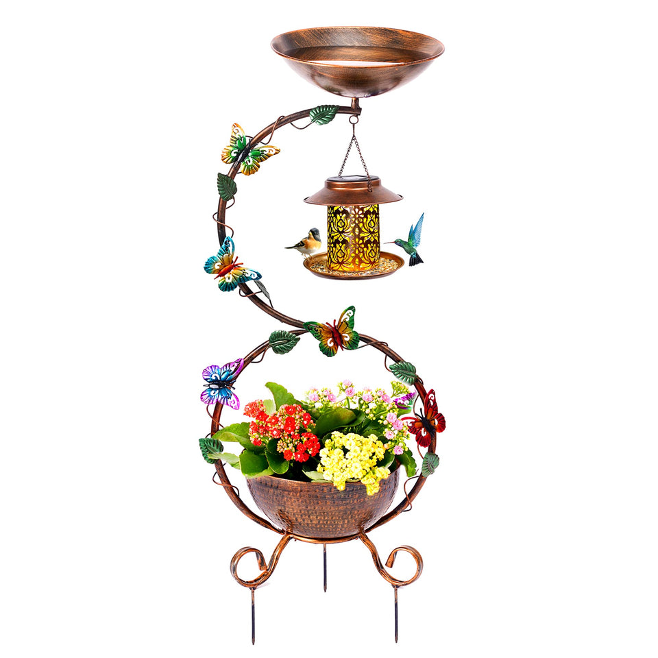 YADOOLIFE birdbath with solar feeder—top view showing integrated garden charm.