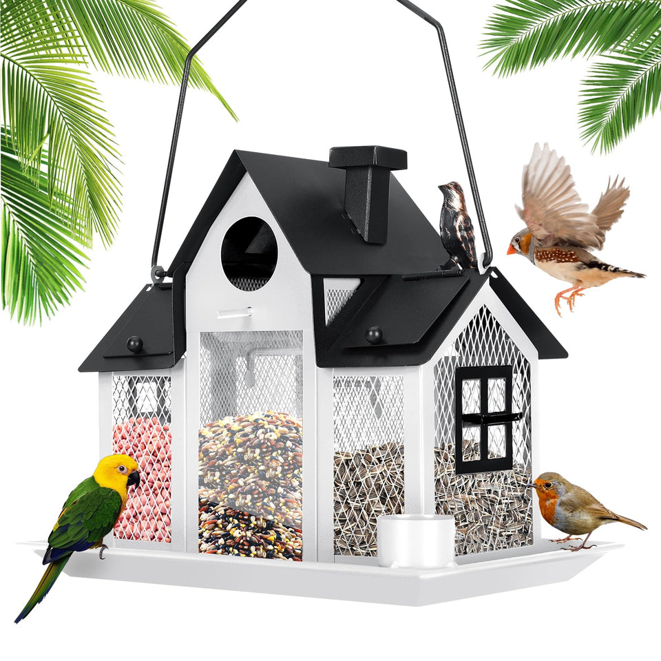 YADOOLIFE solar bird feeder outdoor white attracts cardinals and lights the garden at night